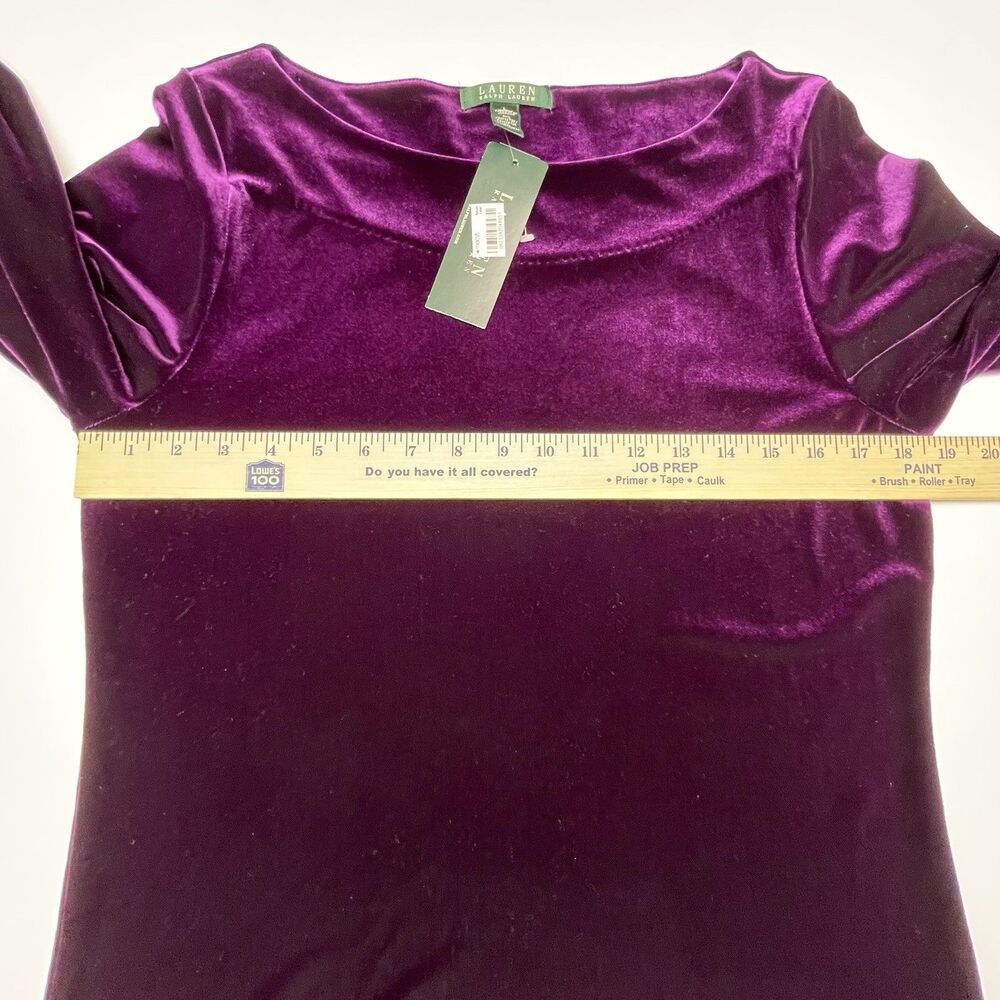 NWT Lauren Ralph Lauren Purple Velvet Long Sleeve Top Women's Size Large - Picture 6 of 13